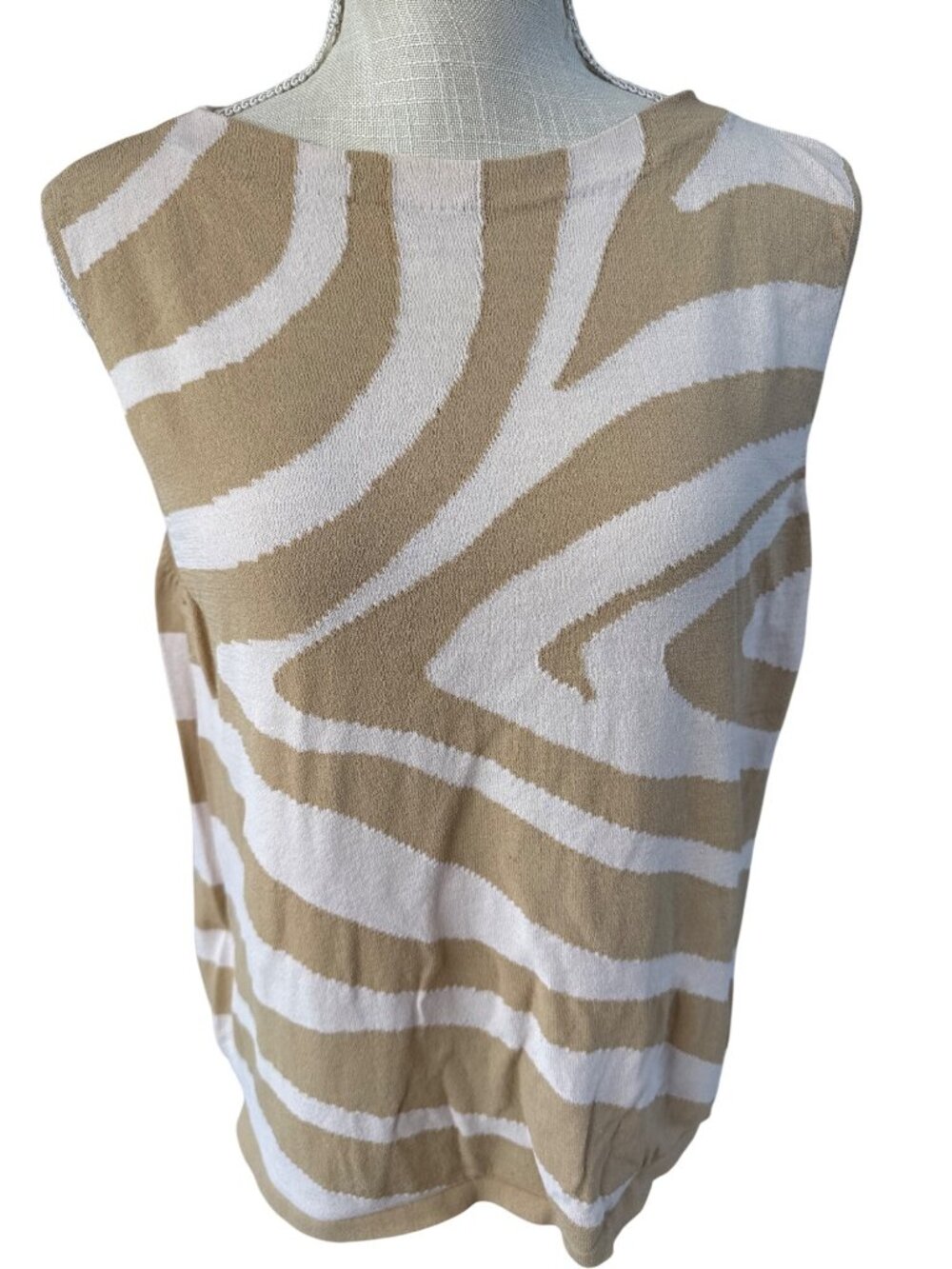 Josephine Chaus Zebra Stripe Sleeveless Top Size L Beige & White Lightweight